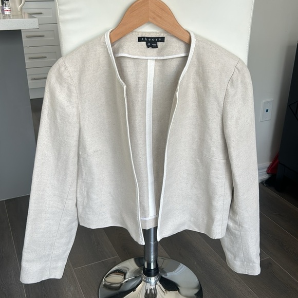 Theory Linen Blend Cropped Open Blazer Lightweight Tailored Jacket Women’s M - Picture 5 of 16